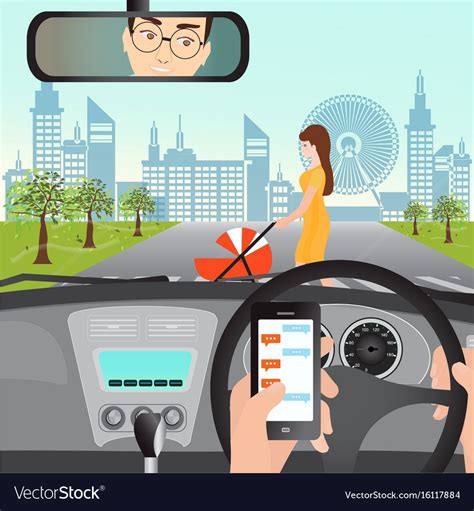 Man Using Smartphone While Driving Car When Vector Image