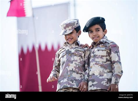 Doha Qatar December 182019 Qatari Children Dressed In Traditional