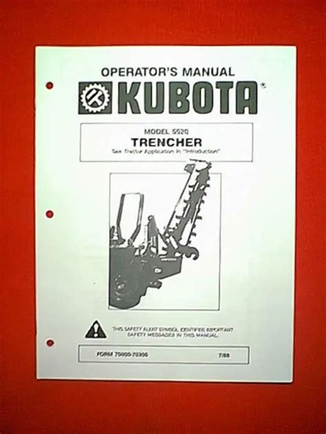 Kubota Tractor Trencher Attachment Model 5520 Owners With Parts Manual