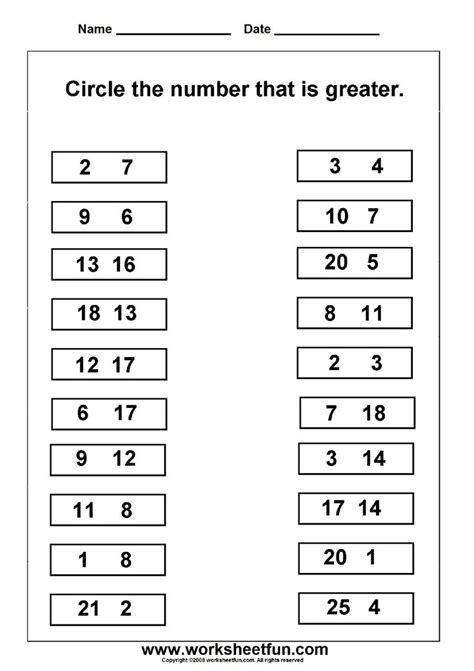 greater  smaller number  worksheets comparing numbers worksheet