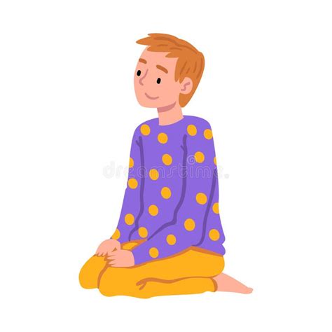 Slumber Party Cute Boy Sitting On Floor Wearing Pajamas Cartoon Style