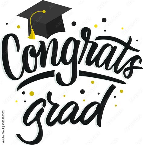 Hand Lettering Congrats Grad With Illustration Of Master Hat Modern