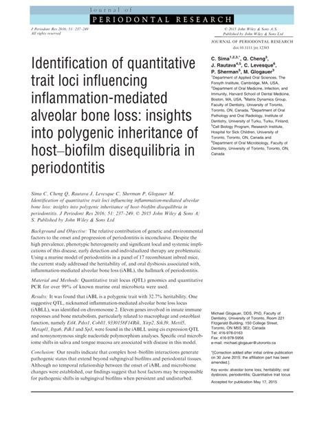 Pdf Identification Of Quantitative Trait Loci Influencing Inflammation Mediated Alveolar Bone