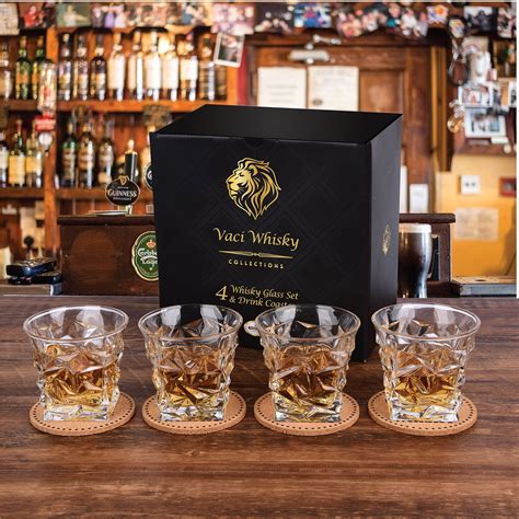 Diamond Whiskey Glasses Set Of 4 By Vaci 4 Drink Coasters Ultra Clarity Ebay