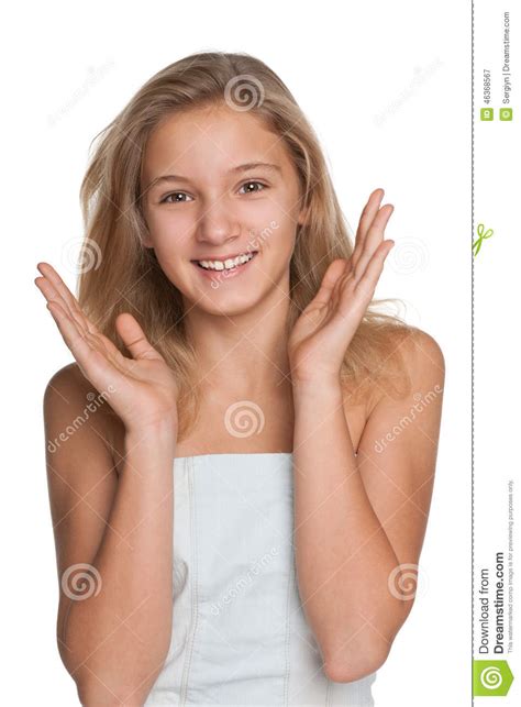 Happy Preteen Girl Against The White Stock Image Image