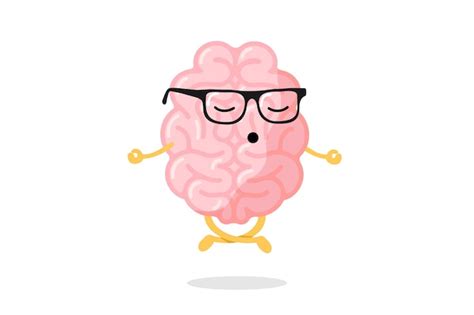 Premium Vector Cute Cartoon Smart Human Brain Character With Glasses