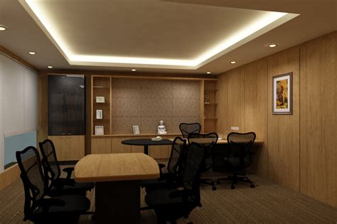 Grey and black coloured small office design. MD Office Interior Design