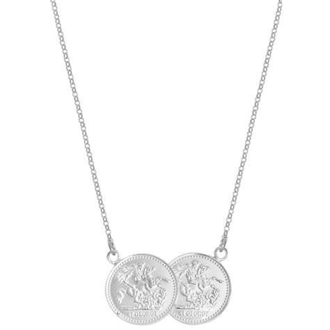 St George Double Half Sovereign Coin Necklace Sterling Silver