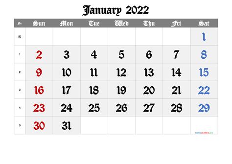 Free Printable January 2022 Calendar Premium