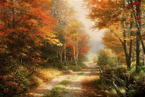 A Walk Down Autumn Lane Limited Edition Art Thomas Kinkade