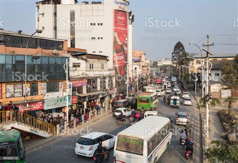 Traffic Jam In The Crowded Streets Of Kathmandu In Nepal Stock Photo