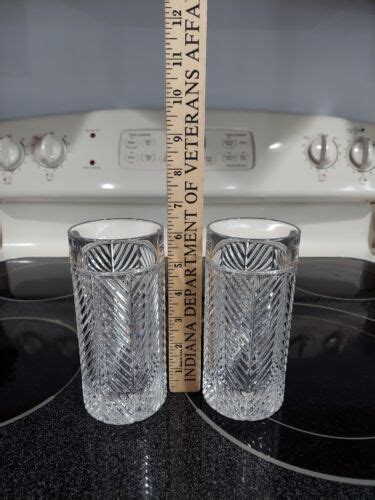 Ralph Lauren Rll Herringbone Highball Crystal Tumbler Glasses Set Of 2 Ebay
