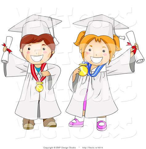 Cartoon Vector Of Happy Boy And Girl Graduating By Bnp Design Studio