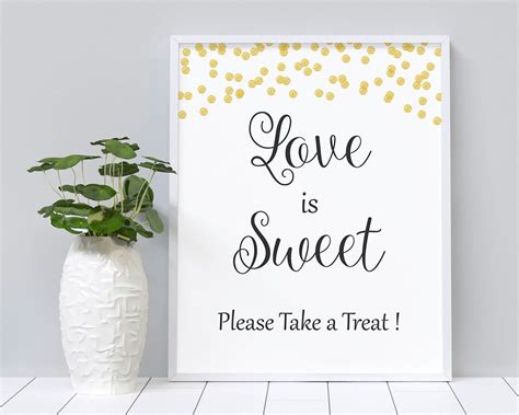 Love Is Sweet Take A Treat Sign Gold Glitter Confetti Love Is Sweet Sign Printable Wedding