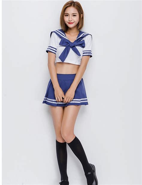 Sexy Adult Women Halloween Japanese School Girls Costume Teen Hot Blue