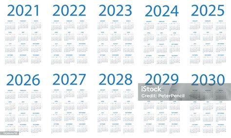 Calendar 2021 2022 2023 2024 2025 206 2027 2028 2029 2030 Symple Layout