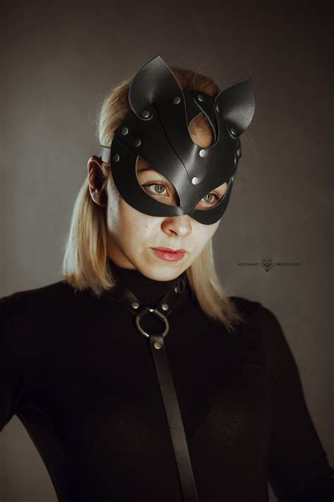 Leather Cat Mask Animal Mask Cat Woman Mask Black Cat Mask Etsy