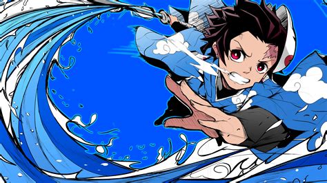 Demon Slayer Tanjiro Kamado With Sword With Blue Background 4k 8k Hd