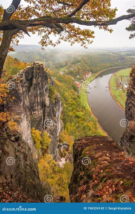 Autumn Scenery With Top View Of Elbe Valley In The Saxon Switzerland