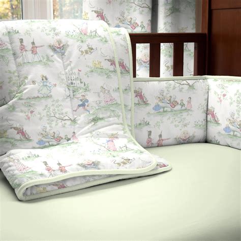 The waverly rose toile 4 piece baby crib bedding set includes: Nursery Rhyme Toile Sage Baby Crib Bedding | Crib bedding ...
