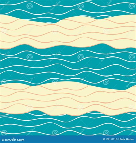 Vibrant Abstract Sandy Beach And White Doodle Ocean Waves Seamless