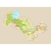 Large Physical Map Of Uzbekistan With Roads Cities And Airports