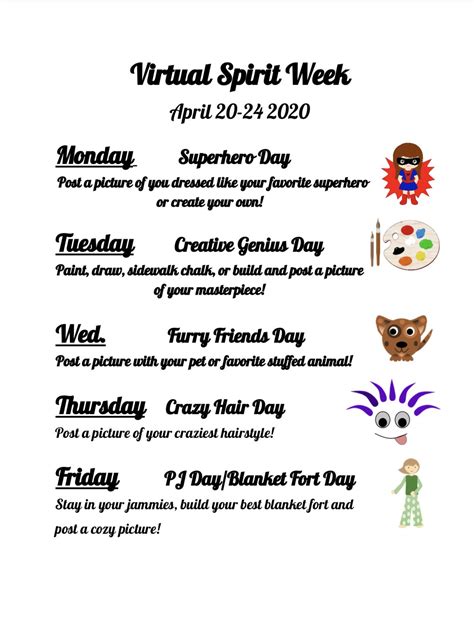 Virtual Spirit Week | Spirit week, School spirit week, Spirit day ideas