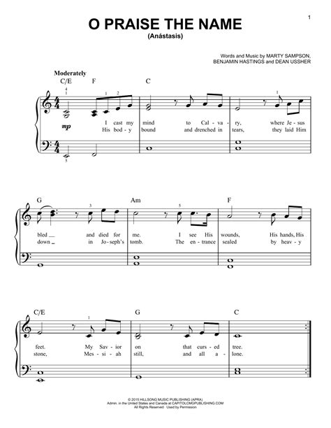O Praise The Name Anastasis Sheet Music Hillsong Worship Easy Piano