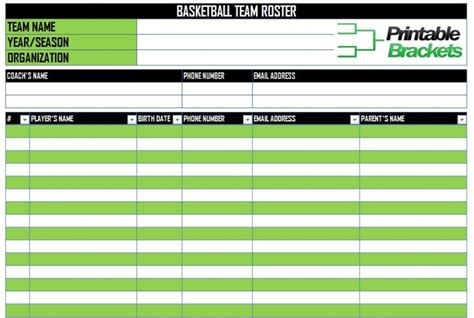 Printable Basketball Roster Template Printable Word Searches