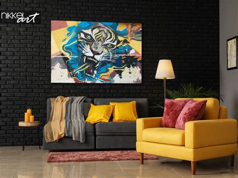 2019 canvas graffiti wall pictures for living room never give up oil painting home decor printed poster. Living Room with Photo Graffiti Tiger on Plexiglas