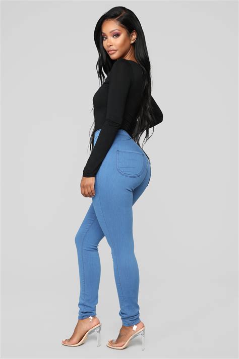 Super High Waist Denim Skinnies Medium Blue Fashion Nova