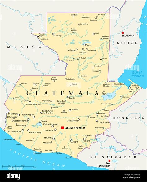 Guatemala Political Map With Capital Guatemala City National Stock