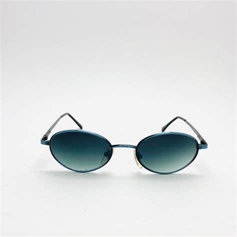 authentic vintage 90s blue oval wire frame sunglasses etsy