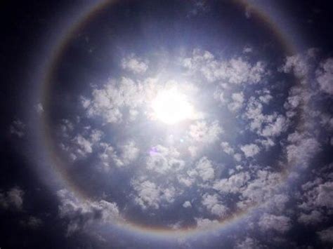This usually means ice crystals are in the upper atmosphere and could be signs of a storm to come. Halo observed around the sun in Central Florida -- Earth ...