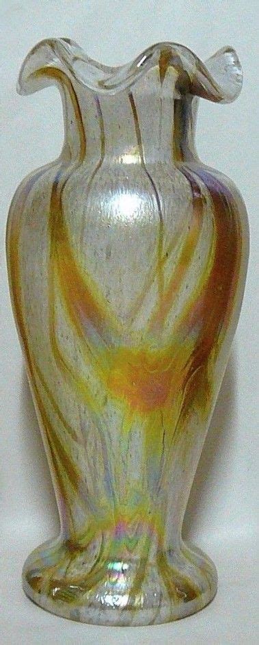 Art Nouveau Iridescent Style Bohemian Glass Hand Blown Vase Loetz Czech Hand Blown Vases