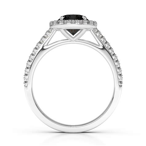 Gold Platinum Round Cut Black Diamond With Diamond Engagement Ring