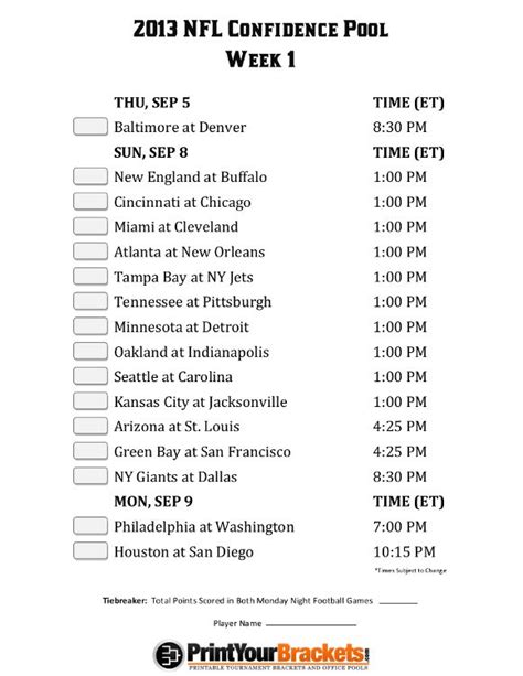 Nfl Schedule Week 1 Printable Customize And Print