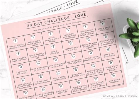 30 Day Love Challenge Free Printable From Somewhat Simple