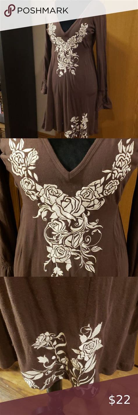 Rock And Roll Cowgirl Brown Embroidered Dress Nwt Cowgirl Dresses Embroidered Dress Long