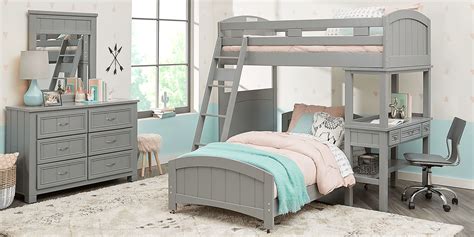 Kids Cottage Colors Gray Twintwin Loft Bunk Bed With Desk Rooms To Go