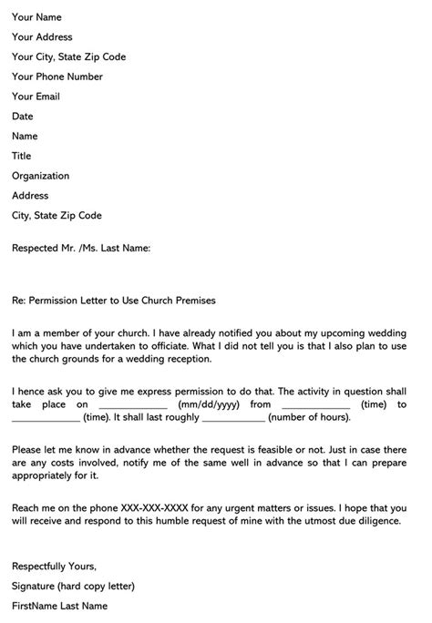 A letter of resignation is essential for a strong nursing career. Permission Letter to Use Church Premises (Sample Letters ...