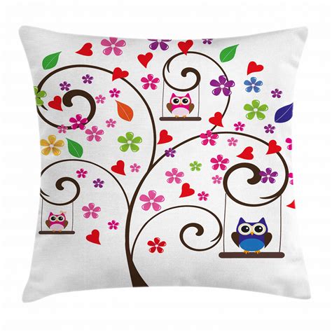 Nursery Throw Pillow Cushion Cover Spring Tree With Curly Branches Colorful Fresh Blossoms Cute