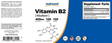 Esupplements Nutricost Vitamin B2 Riboflavin 400mg 120 Capsules