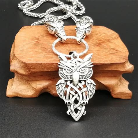 Odins Raven Link Owl Pendant Necklace Women Men Viking Necklace