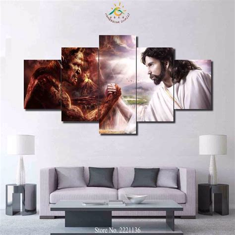 3 4 5 Panelsset Jesus Vs Devil Modern Home Wall Decor Canvas Picture