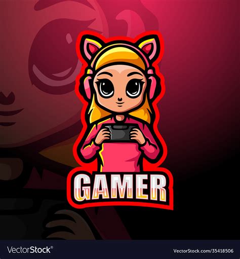 Gamer Girl Mascot Esport Logo Design Royalty Free Vector