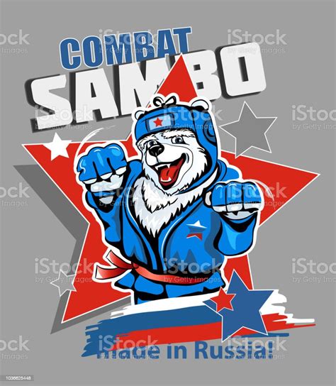 Russian Polar Bear Wrestler In Blue Tracksuit Isolated On Background