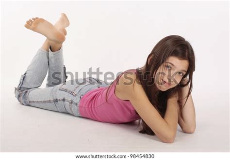 Attractive Teenage Girl Lying On Floor Foto De Stock 98454830