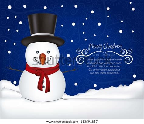 Illustration Snowman On Background Snow Snowflakes Stock Vector