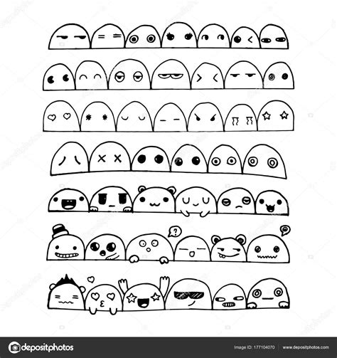 Kawai Doodle Faces Set ⬇ Stock Photo Image By © Stockerart 177104070